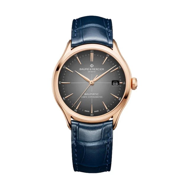 Baume Et Mercier Clifton 10584 Baumatic COSC 18K Pink Gold 39mm - Grey on Leather Strap M0