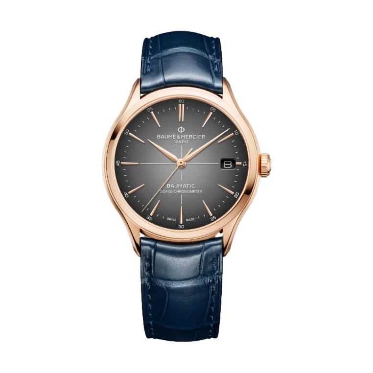 Baume Et Mercier Clifton 10584 Baumatic COSC 18K Pink Gold 39mm - Grey on Leather Strap M0A10584 39 mm kol saati