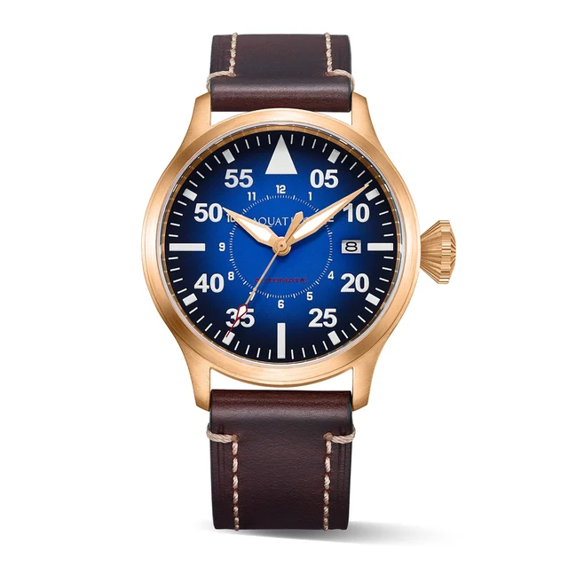 AQUATICO Bronze Horizon Hawk Gradient Blue Dial Automatic Pilot Watch kol saati