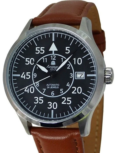 Aeromatic Beobachter Aviator 24-Jewel Automatic Watch #A1434 kol saati