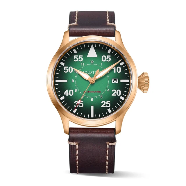 AQUATICO Bronze Horizon Hawk Gradient Green Dial Automatic Pilot Watc kol saati