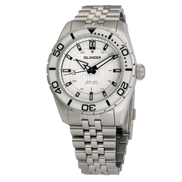 Islander Saltaire 38mm Solar Dive Watch with Pure White Dial #ISL-281 kol saati