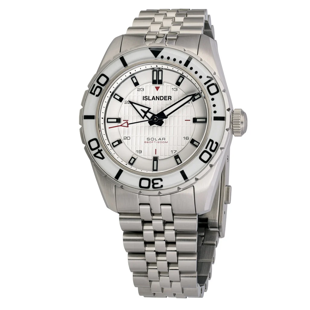 Islander Saltaire 38mm Solar Dive Watch with Pure White Dial #ISL-281 38 mm kol saati
