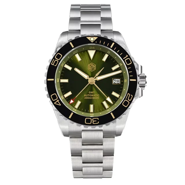 San Martin Watches San Martin 39mm Automatic GMT Dive Watch with Green Dial #SN0136-A kol