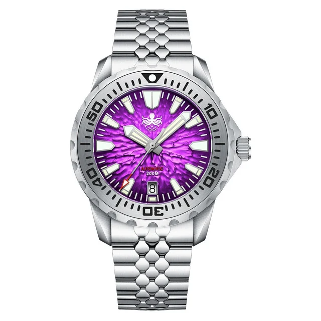 Phoibos KRAKEN Automatic Dive Watch with Midnight Purple Dial #PY059H kol saati