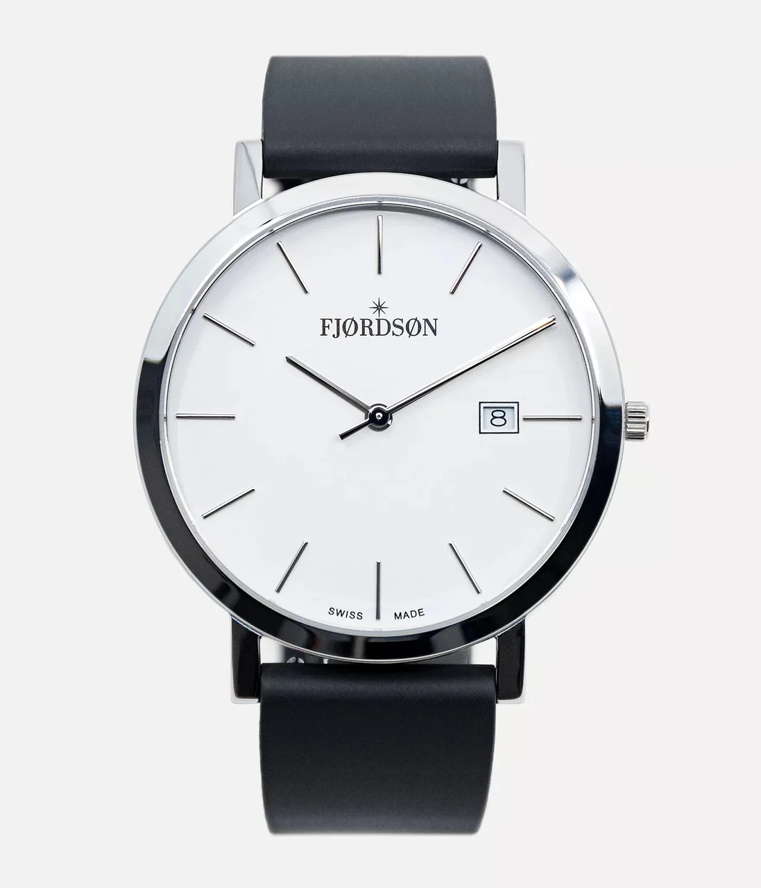 Fjordson White Dial With Black Rubber Strap - Watch #9142 | White Dial With Black Rubber Strap - Men's Watch 42 mm kol saati