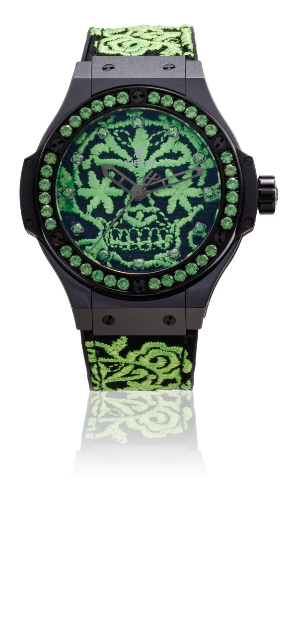 Hublot HUBLOT REF. 343.CG.6590.NR.1222, BIG BANG SUGAR SKULL FLUO MALACHITE GREEN, CERAMIC AND CARBON, LIMITED 78/100 kol saati
