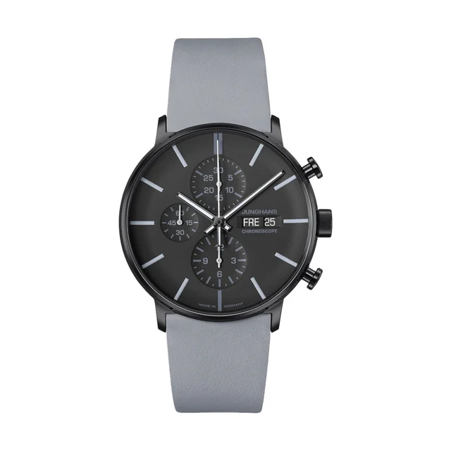Junghans FORM A Chronoscope 42mm - Black on Leather Strap 27/4371.01 kol saati