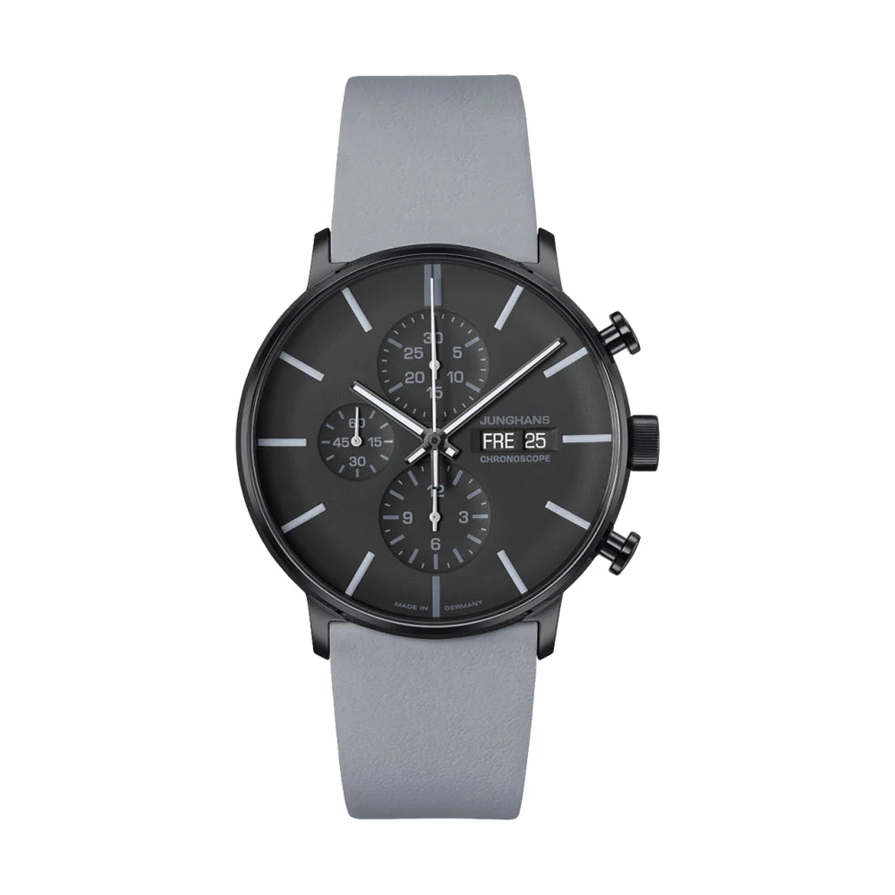Junghans FORM A Chronoscope 42mm - Black on Leather Strap 27/4371.01 42 mm kol saati