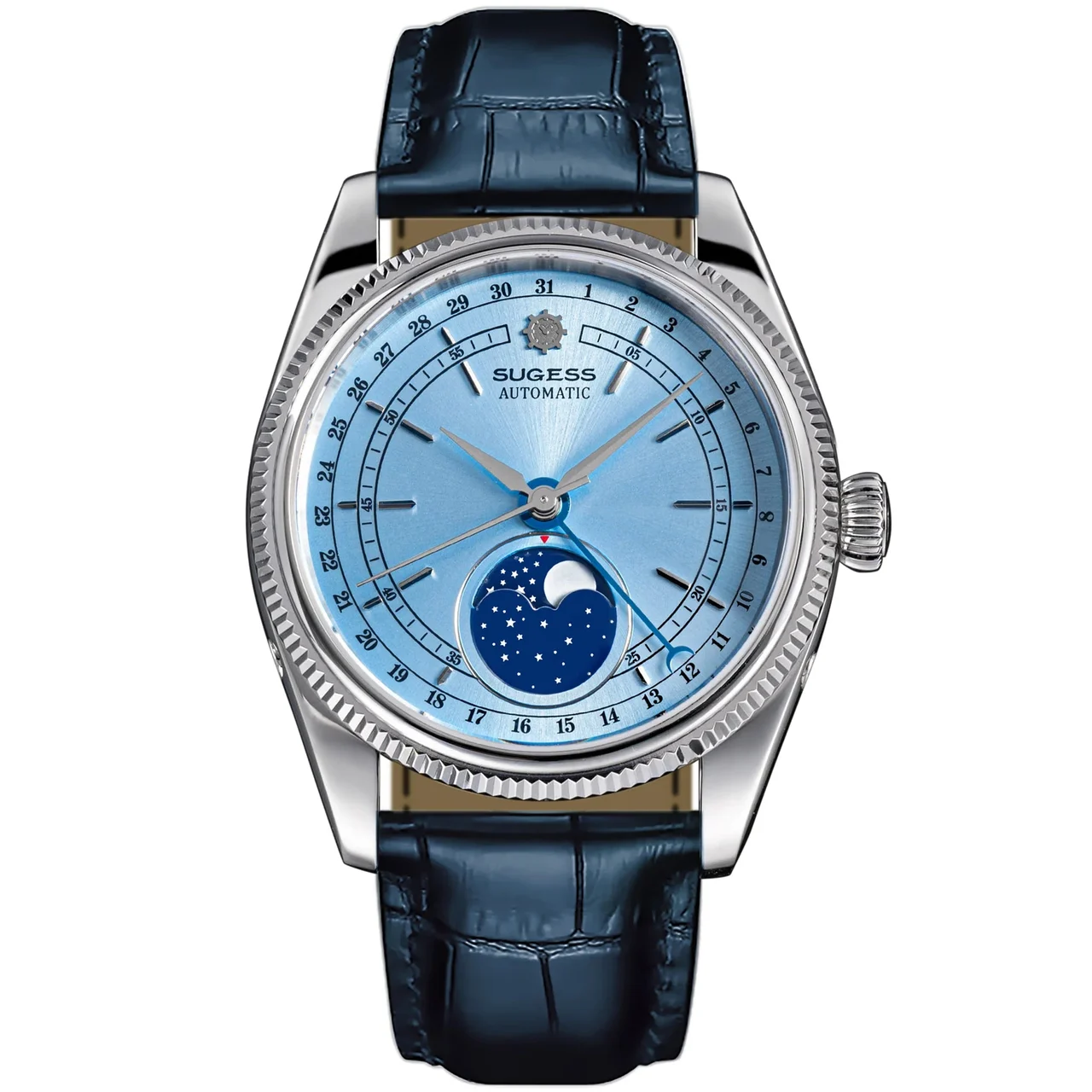 Sugess MoonPhase Master S452 Stainless-Steel Light Blue Dial Deep B 40 mm kol saati