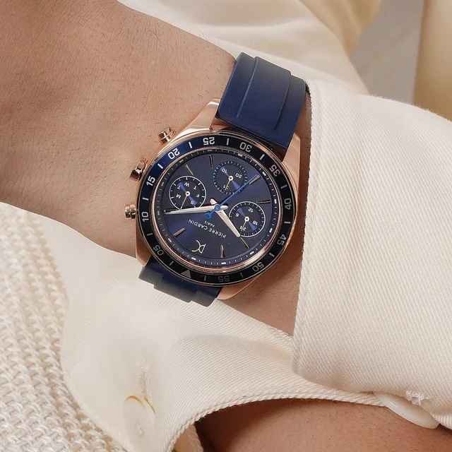 NATION Cristal Men’s 42mm Multifunction Watch - Rose Gold Case, Blue Dial, Blue Bezel with