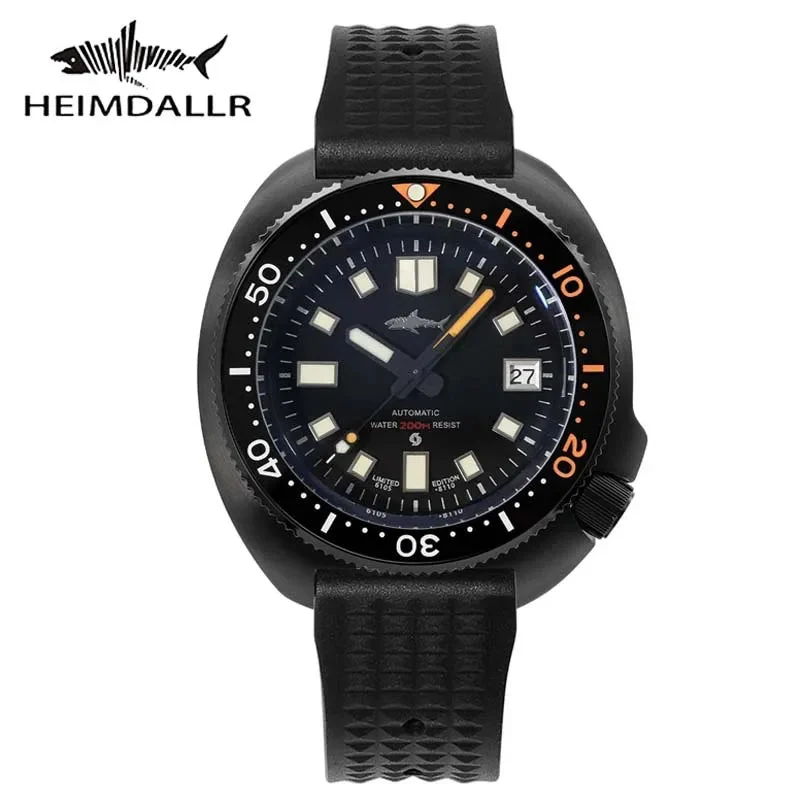 Tandorio Black PVD 6105 Diver Watch Heimdallr Turtle 44mm Japan NH35 Automatic 200M Waterproof Ceramic Bezel Captain Willard 1005004913352828-Silicone strap 44 mm kol saati