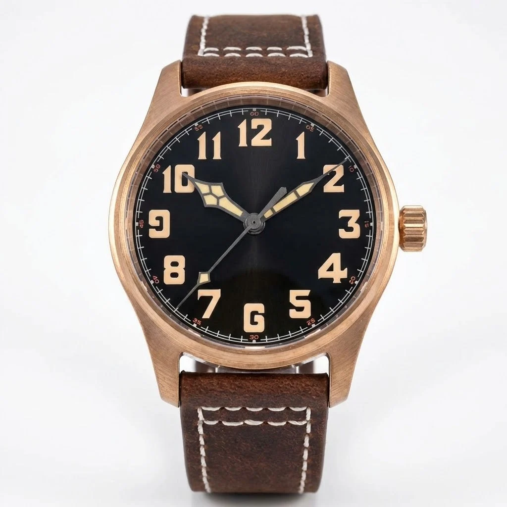 Tandorio Bronze Pilot NH35 Movement Sapphire 20BAR 39mm TD147 20bar 14:200000080#brown leather strap;5:56964930#NH35 movement 39 mm kol saati