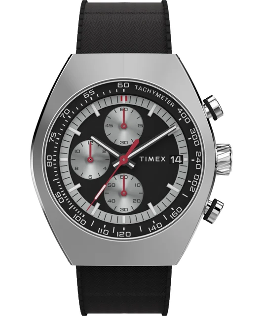 Timex Legacy Tonneau Chronograph 42mm Synthetic Rubber Strap Watch TW2W64500 kol saati