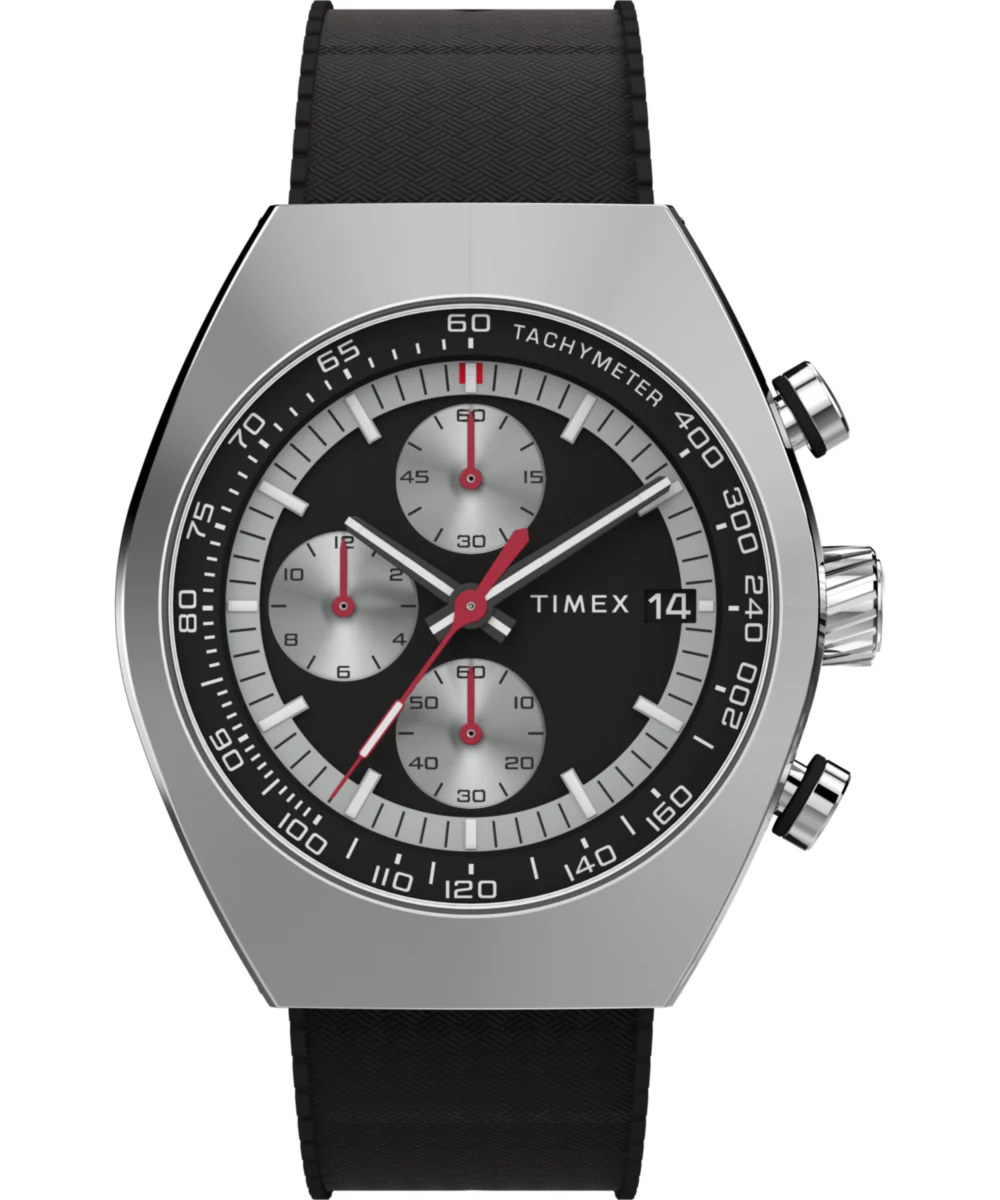Timex Legacy Tonneau Chronograph 42mm Synthetic Rubber Strap Watch TW2W64500 42 mm kol saati