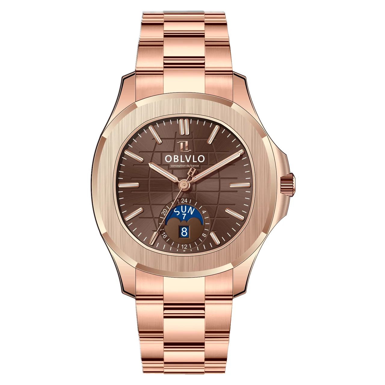 OBLVLO Gold Steel Strap,Rose Gold Bezel,Brown D FM Series,39mm,Rose Gold Steel Strap,Rose Gold Bezel,Brown D 39 mm kol saati