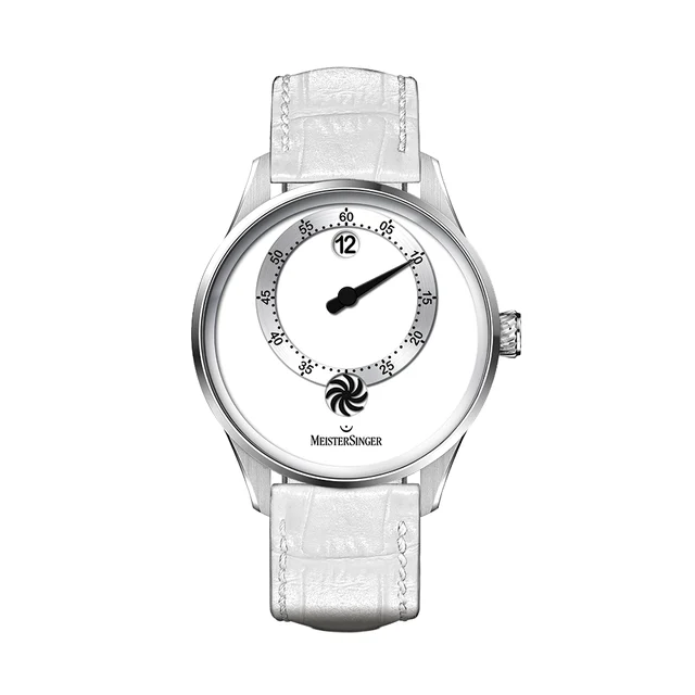 Meistersinger Panthero Jumping Hour 40.5mm - White on Leather Strap PTJH901 kol saati