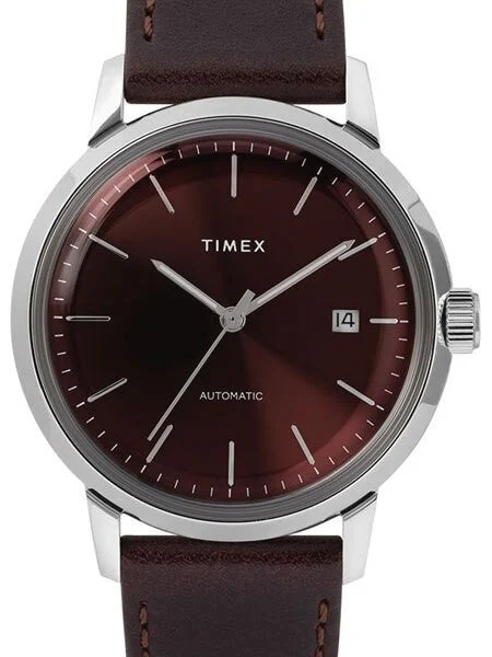 Timex Marlin 21-Jewel Automatic Watch with Burgundy Dial #TW2T23200ZV kol saati