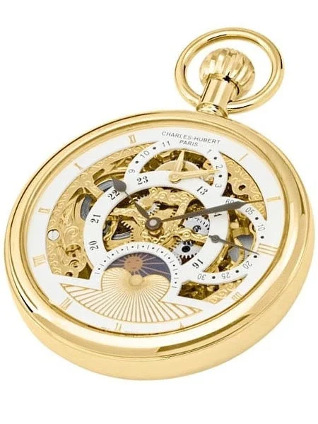 Charles Hubert Paris Charles-Hubert Mechanical Dual Time Pocket Watch with Sun-Moon Dial #