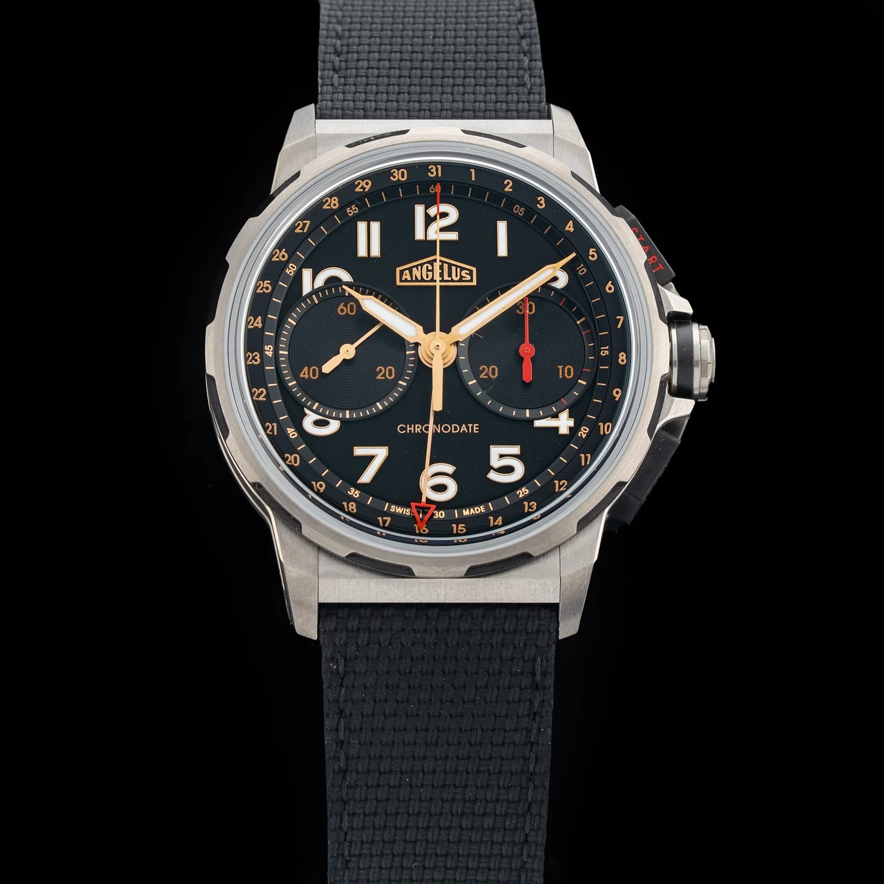 Angelus Chronodate Titanium Black 0CDYF.B02A.K009B 42.5 mm kol saati