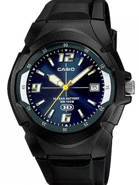 Casio Black Resin Quartz Analog Watch with a Radiant Blue Dial #MW-600F-2AV kol saati