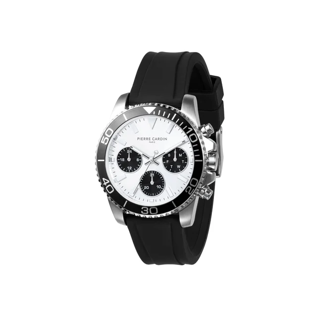 NATION Posh Multifunction watch with Silver and Black Dial and Black Rubber Strap CNI.0001