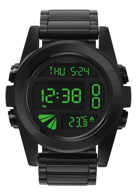 Nixon US Unit Stainless Steel - All Black / Green A360-032-00 kol saati
