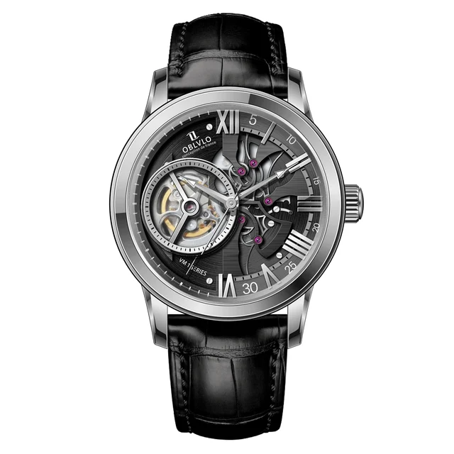 OBLVLO Leather Strap ,Black Dial VM-Q-YBBL VM Series,42mm,Black Leather Strap ,Black Dial 