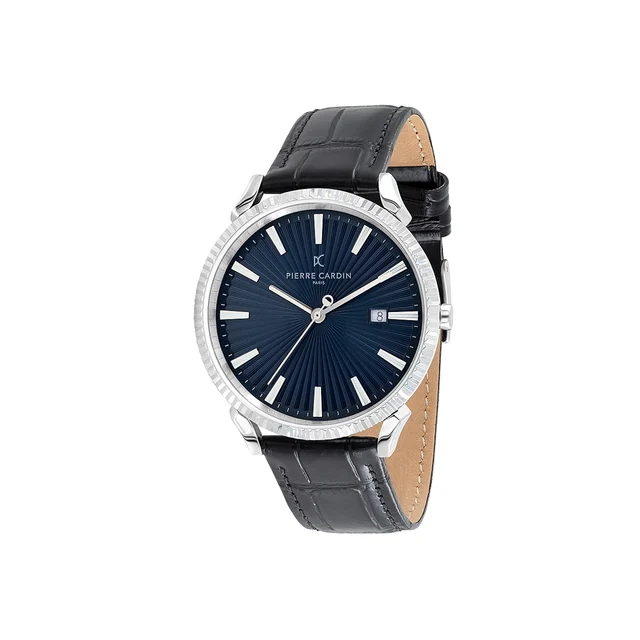 PIGALLE MENS Pigalle Blue Dial and Black Leather Watch with Fluted Bezel CPI.2131 kol saat