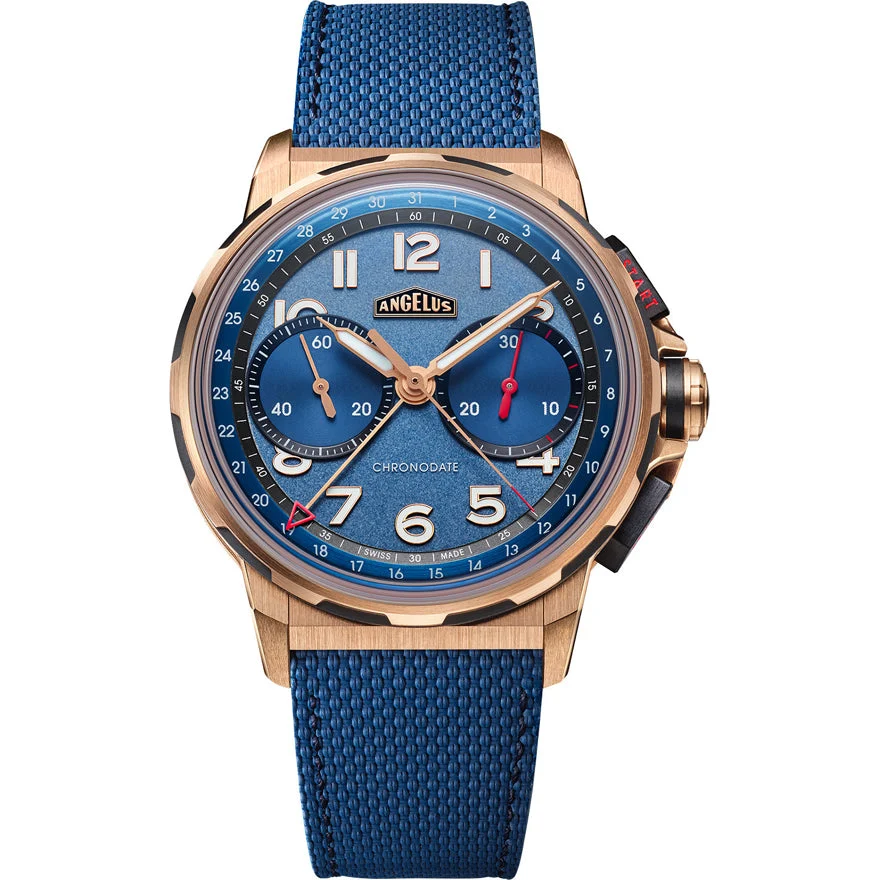 Angelus Chronodate Gold Blue 0CDZE.U02A.K009H 42.5 mm kol saati