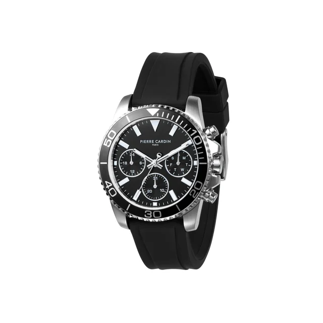 NATION Posh Multifunction watch with Black Dial and Black Rubber Strap CNI.0000 kol saati