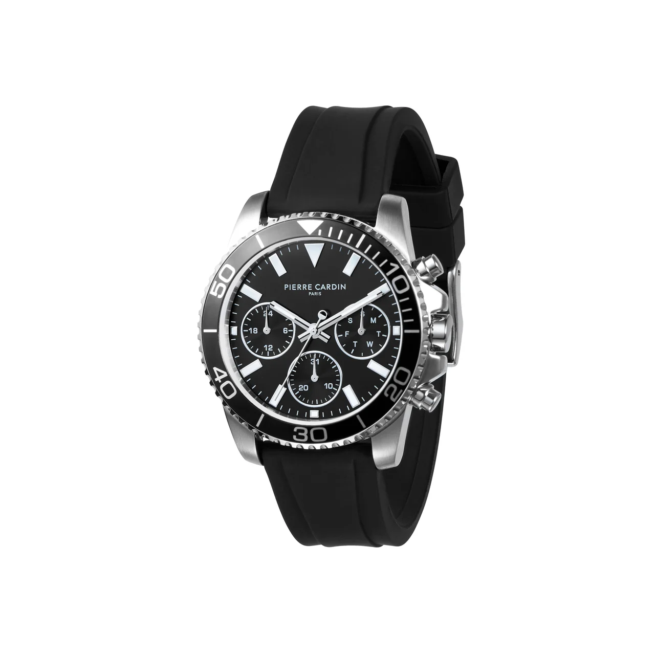 NATION Posh Multifunction watch with Black Dial and Black Rubber Strap CNI.0000 40 mm kol saati