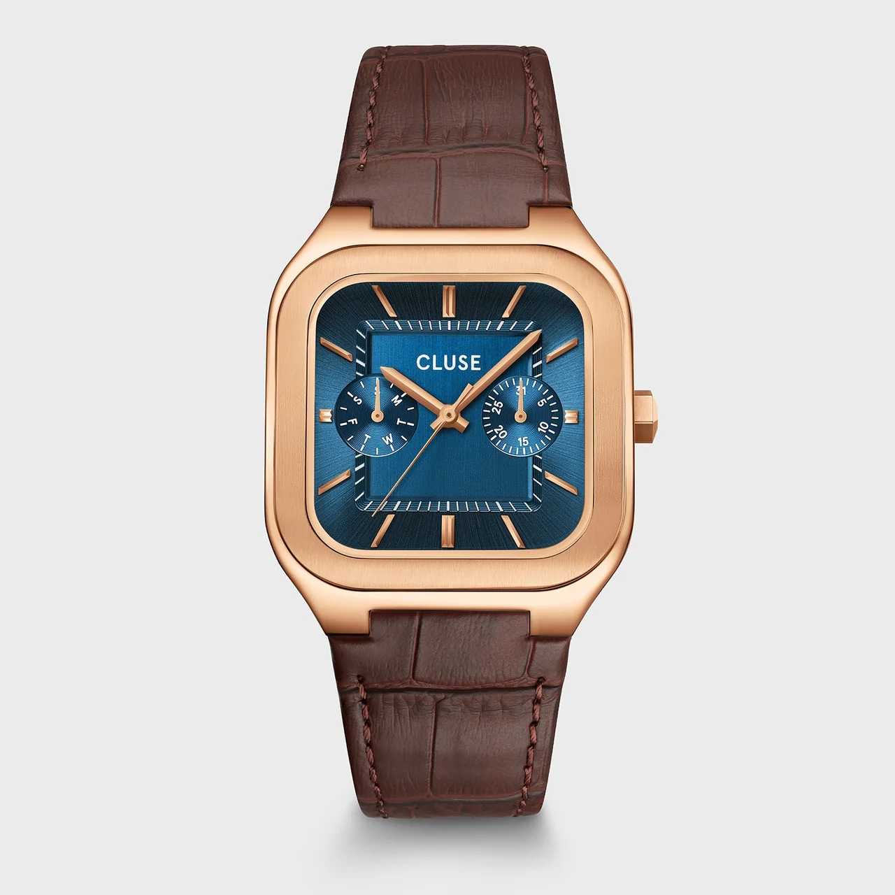 CLUSE Quadrus Multifunction Watch Leather, Blue, Rose Gold Colour CW26204 35 mm kol saati