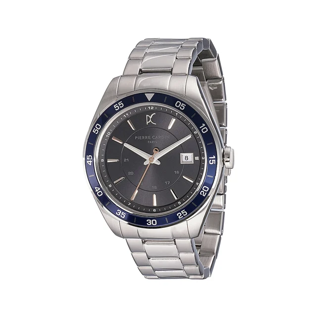 NATION Verre Men’s 42mm Sport Watch - Silver Case, Blue Bezel, Black Dial with Silver Meta