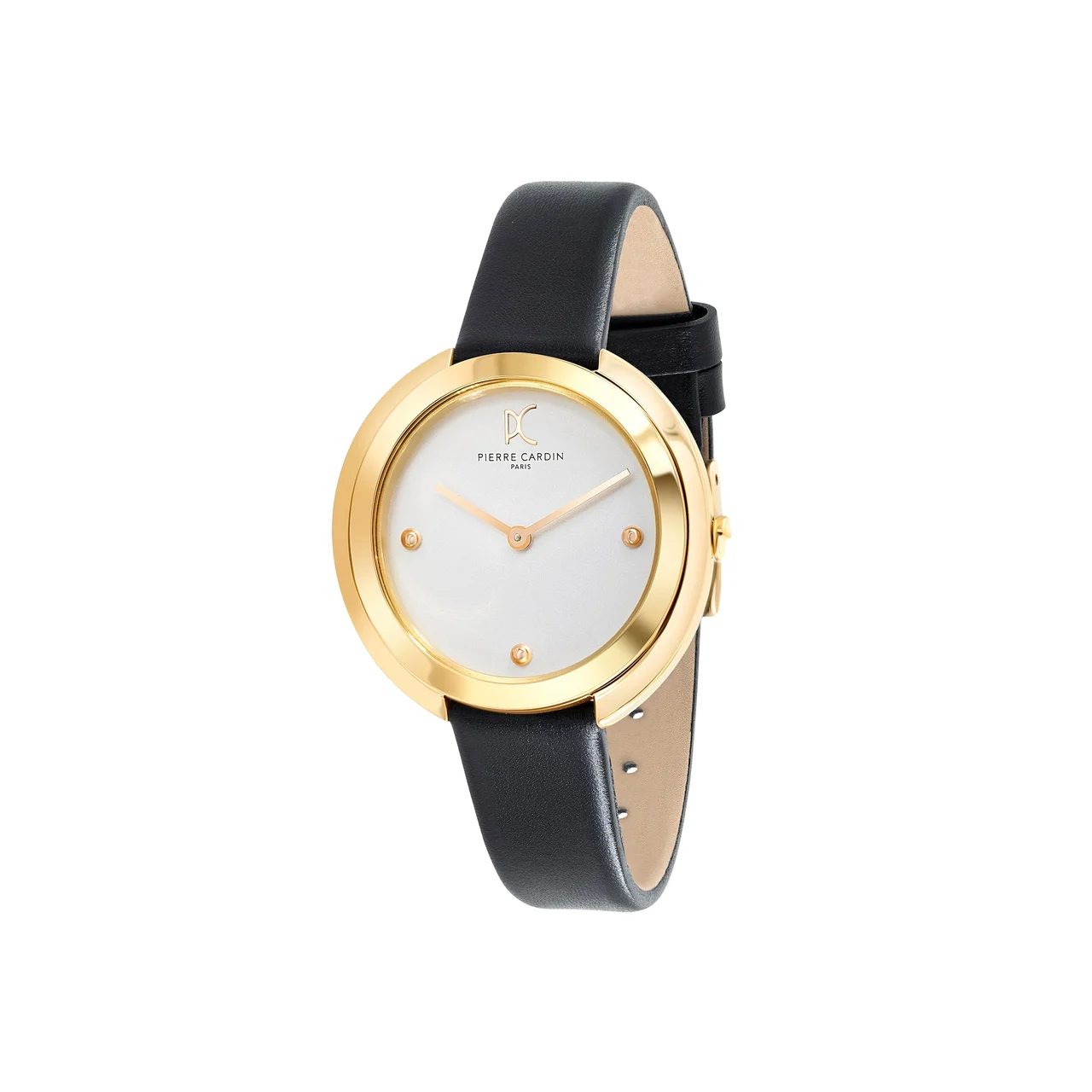 MONTMARTRE Mother of Pearl Look Gold Watch with Black Leather Strap CMC.8004 36 mm kol saati