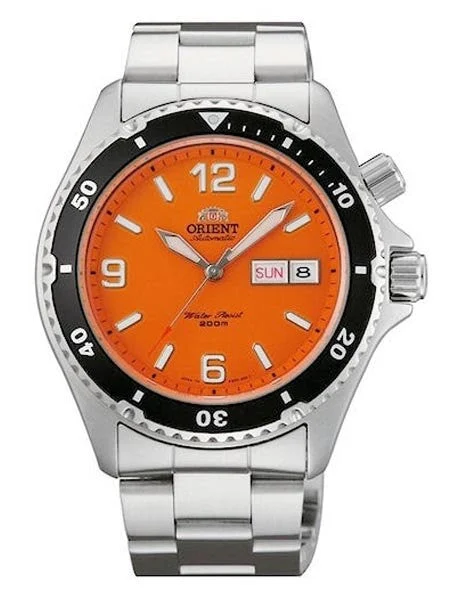 Orient Scratch and Dent - Orange Dial Mako Automatic Dive Watch on a Bracelet #CEM65001M SND369 kol saati