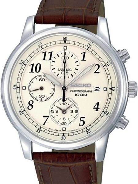 Seiko Quartz Chronograph with 12-Hour Totalizer Function and Beige Dial #SNDC31P1 40 mm kol saati