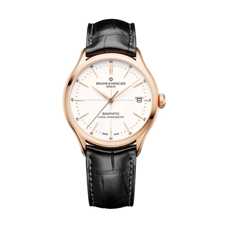 Baume Et Mercier Clifton 10469 Baumatic COSC 18K Pink Gold 39mm - Ivory on Leather Strap M0A10469 39 mm kol saati