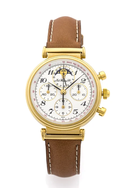 Ed. Heuer Chronograph Moonphase, Date, Yellow Gold 188 215 kol saati