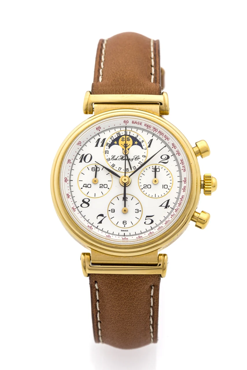 Ed. Heuer Chronograph Moonphase, Date, Yellow Gold 188 215 kol saati