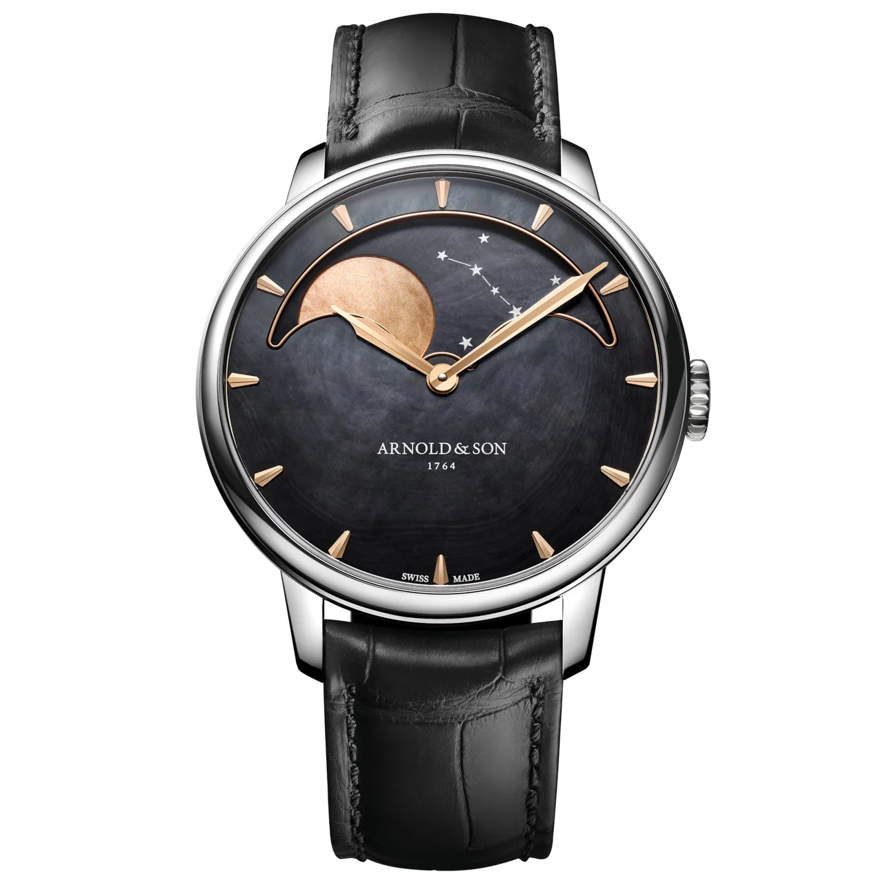 Arnold & Son Perpetual Moon Steel 41.5 Black Dial Red MOP 1GLBS.M02A.C672S 35 mm kol saati