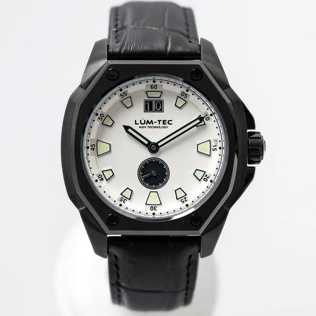 Lum Tec Lum-Tec 44mm Watch with White Dial, Big-Date, and Anti-Reflective Sapphire Crystal