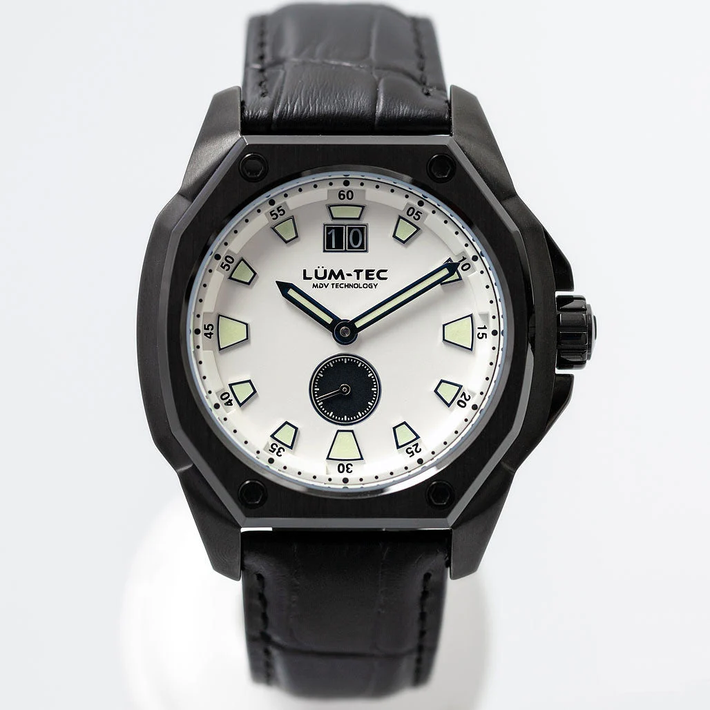 Lum Tec Lum-Tec 44mm Watch with White Dial, Big-Date, and Anti-Reflective Sapphire Crystal #V-10 44 mm kol saati