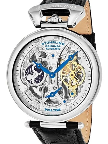 Stuhrling Emperor Grand Automatic Dual Time Watch with Diamond Hour Markers #127A2.33152 46 mm kol saati