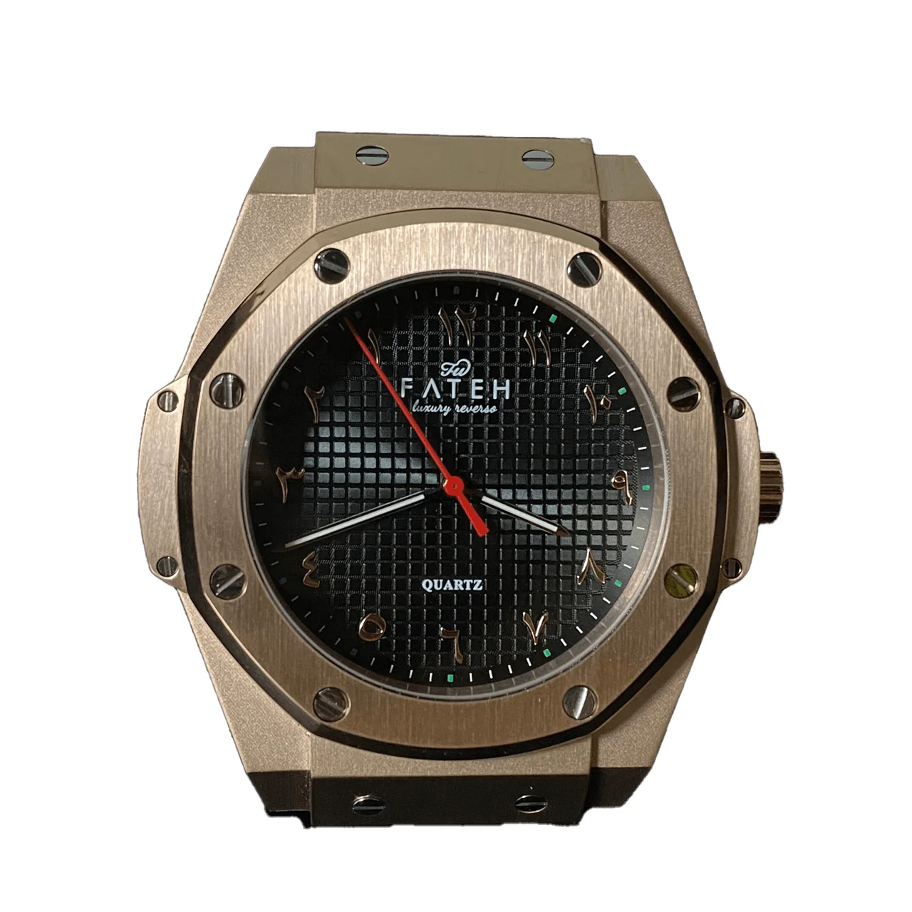 Fatehwatches Octagon Rose Gold Black 48 mm kol saati