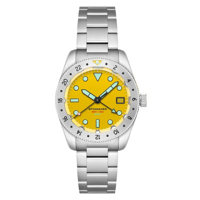 Spinnaker Croft 3912 GMT Automatic Dive Watch with Dusk Yellow Dial #SP-5130-33 kol saati