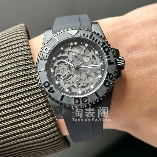Tandorio Skeleton Yacht-Master Watch Automatic NH72 hollow movement green luminous sapphir