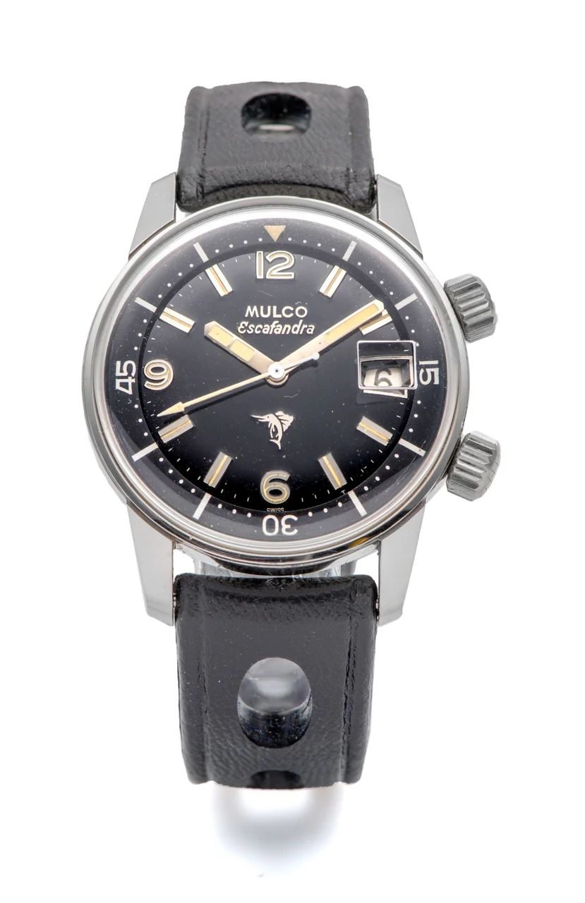 Mulco (Muller & Co.) Mulco (Muller & Co.) Ref. 250-201, self-winding, diver’s, centre-seconds, date, black dial, “Super-Compressor” patented case; “Escafandra”; stainless steel kol saati