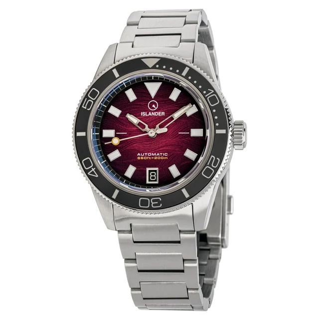 Islander Bayport Automatic Dive Watch with Maroon Wave Dial #ISL-310 kol saati
