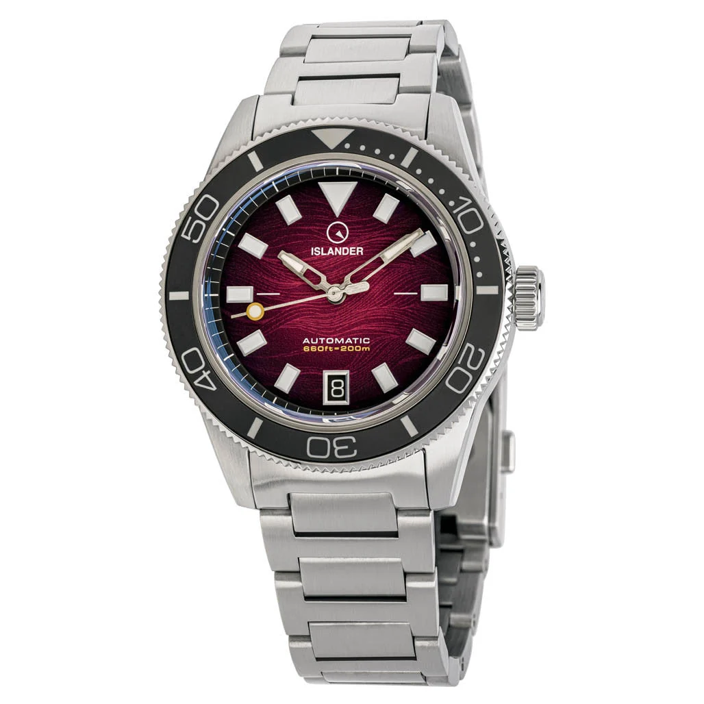 Islander Bayport Automatic Dive Watch with Maroon Wave Dial #ISL-310 48 mm kol saati
